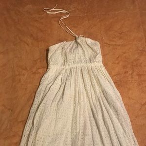 Strapless white lace dress